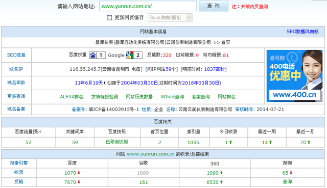 http://m.hlxykdb.com/在站長(zhǎng)工具的查詢數(shù)據(jù)截圖